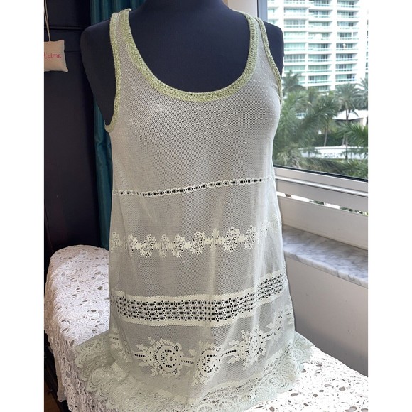 Free People Women's Size S Light Green Tank Top Lace Crochet - Picture 2 of 12